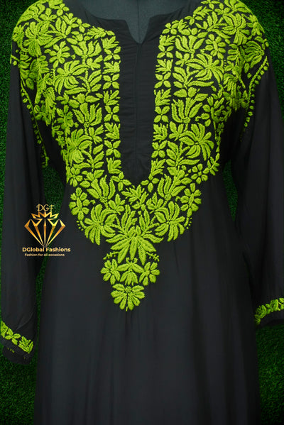 Black modal fabric with colorful 3D chikankari embroidery