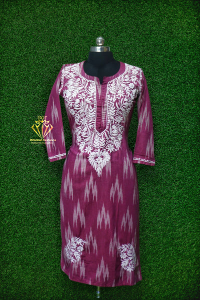 Ikkat chikankari embroidered kurta