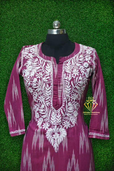 Ikkat chikankari embroidered kurta