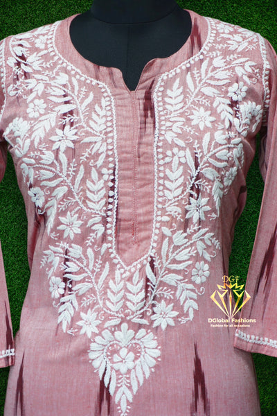 Ikkat chikankari embroidered kurta