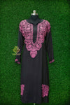 Black modal fabric with colorful 3D chikankari embroidery