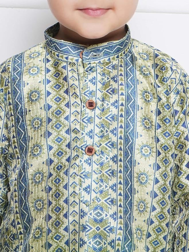 Boys Cotton Satin Printed Kurta Pajama Set – Kids Festive & Ethnic Wear