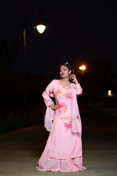 Party wear muslin silk gown with dupatta