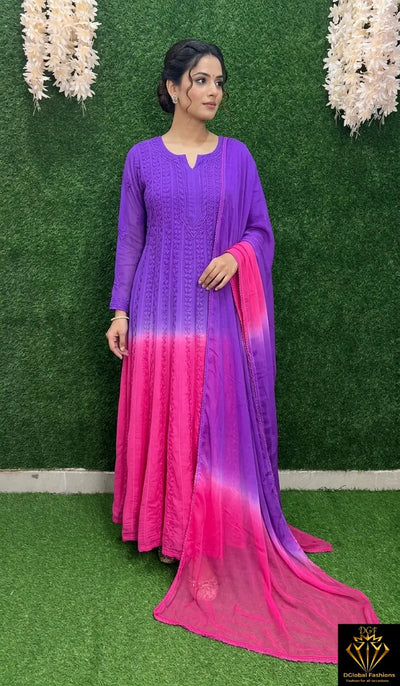 Lucknowi Chikankari Ombré-Dyed Georgette Anarkali Suit