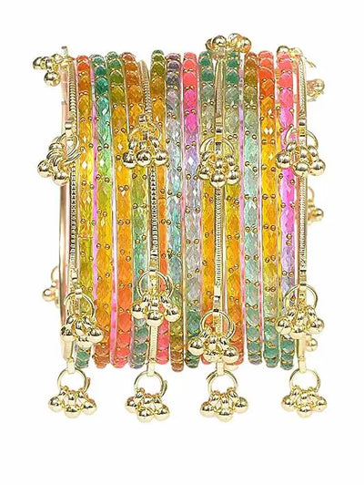 Viral Aesthetic Glass Bangles with Kashmiri Golden Bangles Set