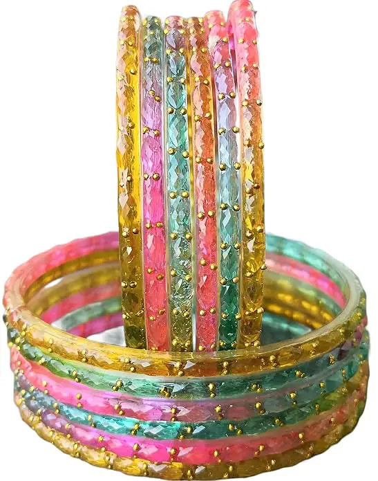 Viral Aesthetic Glass Bangles with Kashmiri Golden Bangles Set