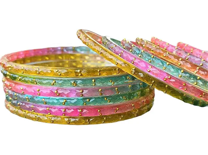 Viral Aesthetic Glass Bangles with Kashmiri Golden Bangles Set