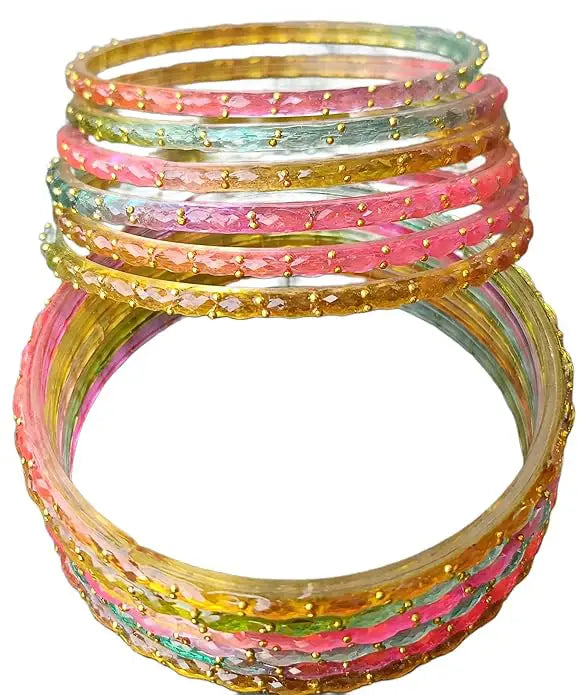 Viral Aesthetic Glass Bangles with Kashmiri Golden Bangles Set