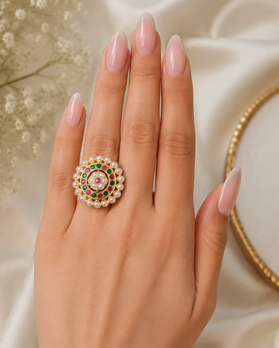 Adjustable Pearl Stone Finger Rings for Women | Elegant Indian Jewelry USA