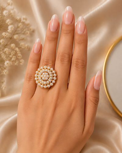 Adjustable Pearl Stone Finger Rings for Women | Elegant Indian Jewelry USA