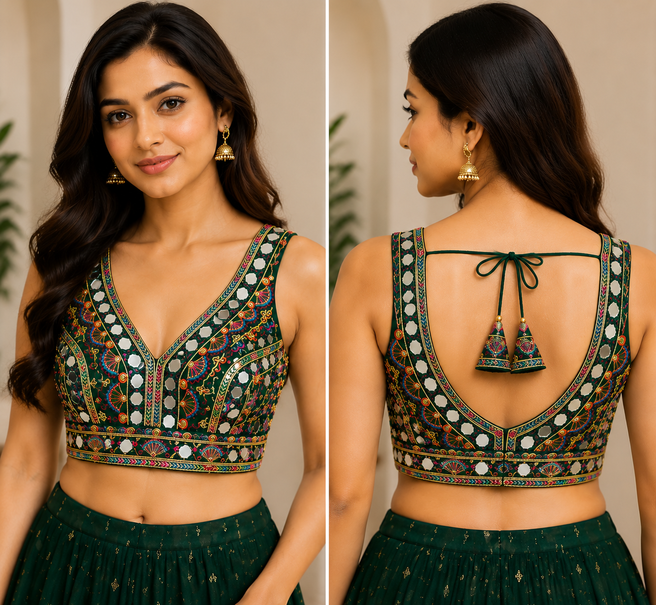 Silk Embroidered Mirror Work Sleeveless Blouse