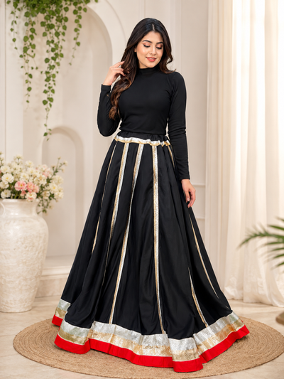 Flared Skirt with Golden Detailing & Red Border