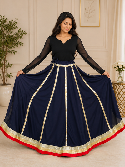 Flared Skirt with Golden Detailing & Red Border