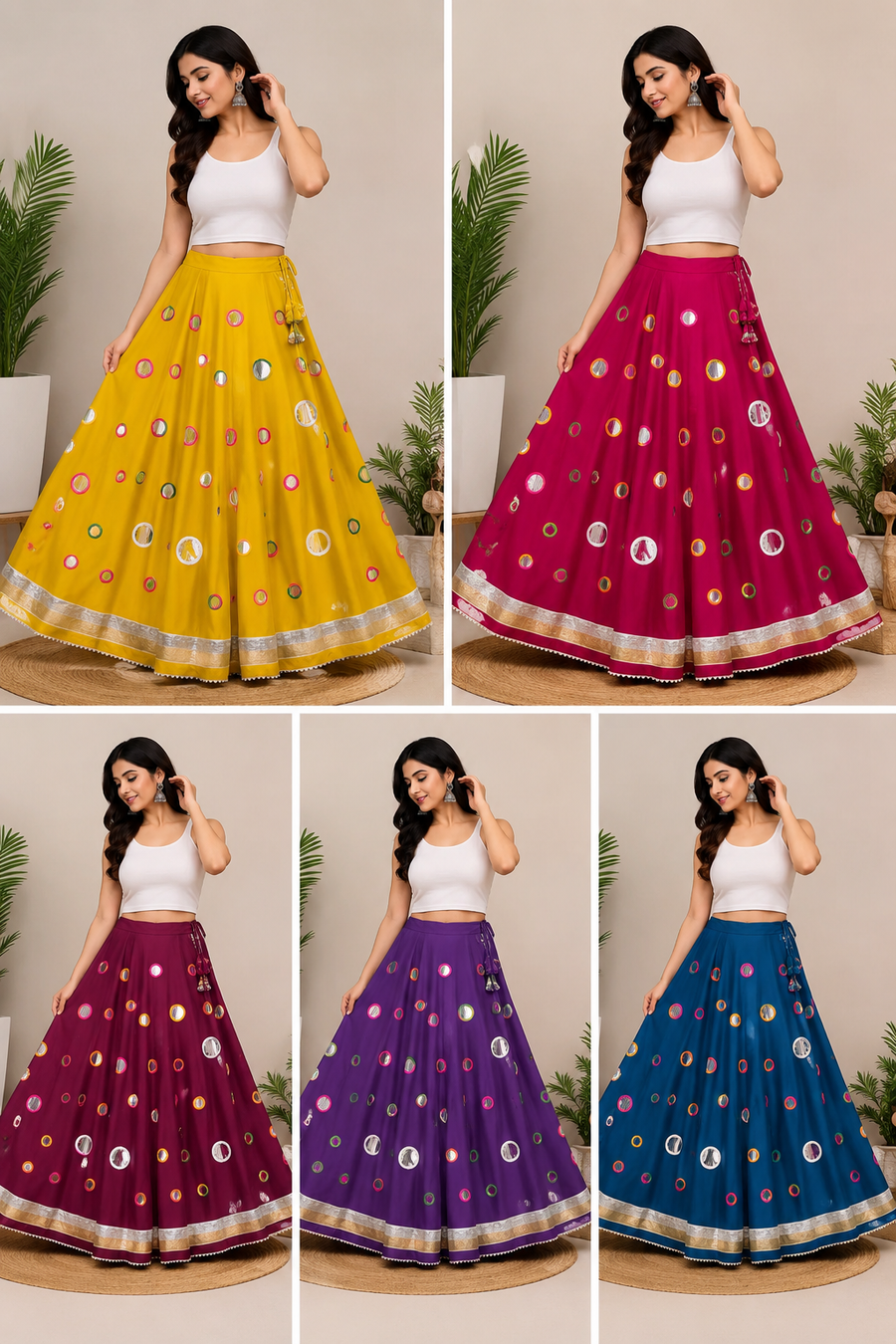 Foil Mirror Work Skirt