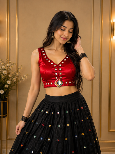 Gajji Silk Mirror Work V-Neck Blouse