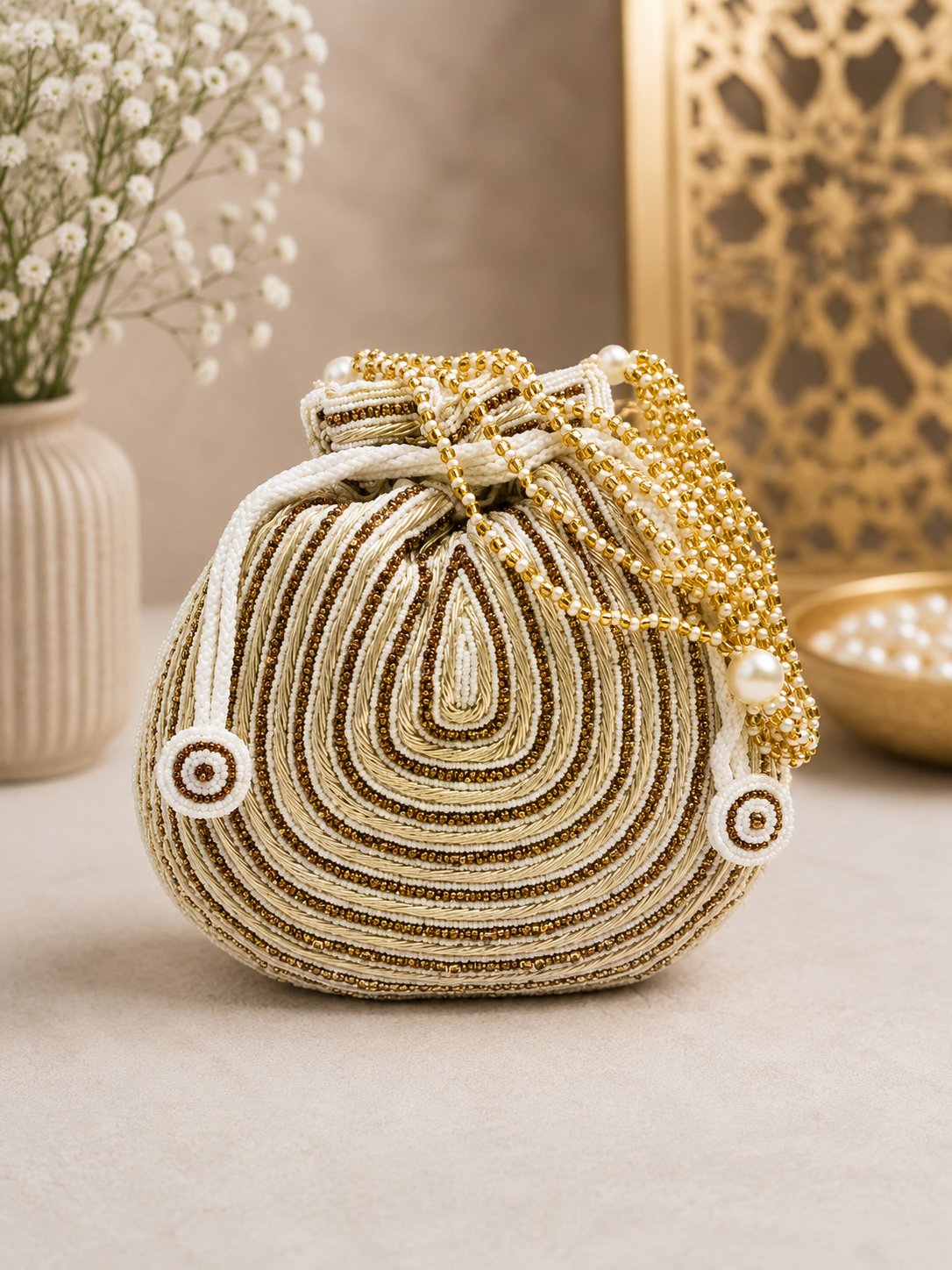 Bridal Handbag with Intricate Zari Potli