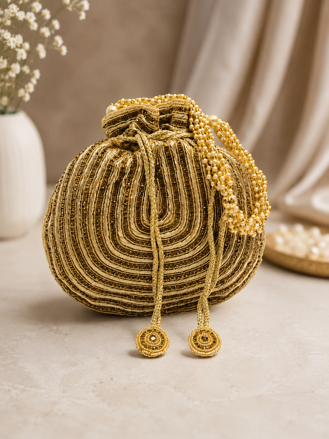 Bridal Handbag with Intricate Zari Potli