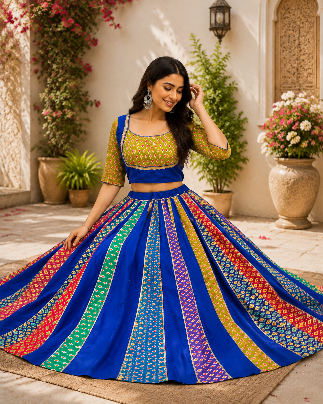 Lehenga Choli with Multicolor Printed Panels