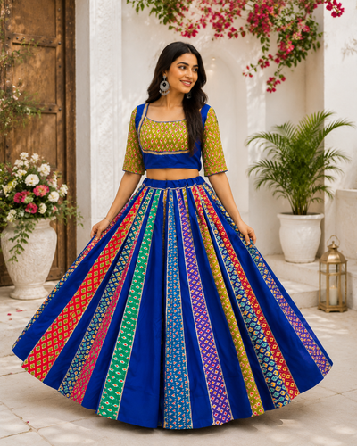 Lehenga Choli with Multicolor Printed Panels