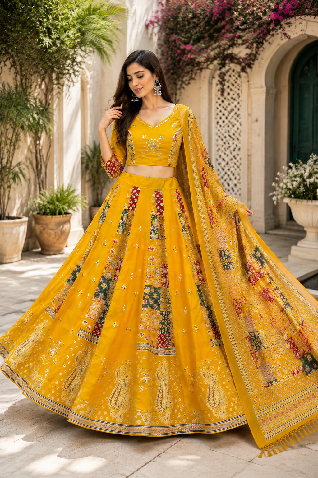 Cotton Lehenga Set with Mirror Work | 3-Piece Festive Outfit