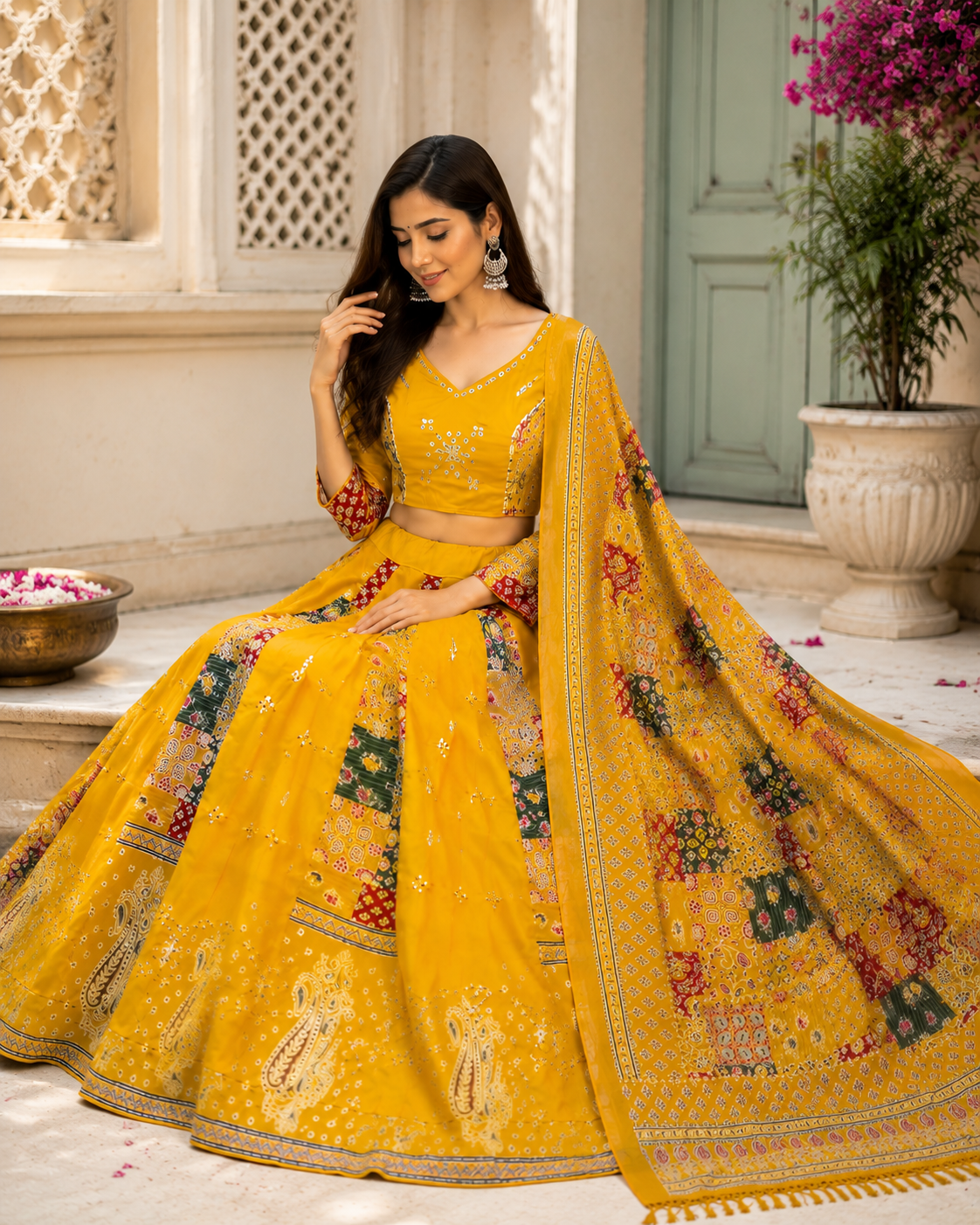 Cotton Lehenga Set with Mirror Work | 3-Piece Festive Outfit