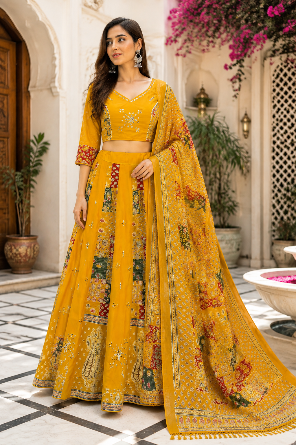 Cotton Lehenga Set with Mirror Work | 3-Piece Festive Outfit