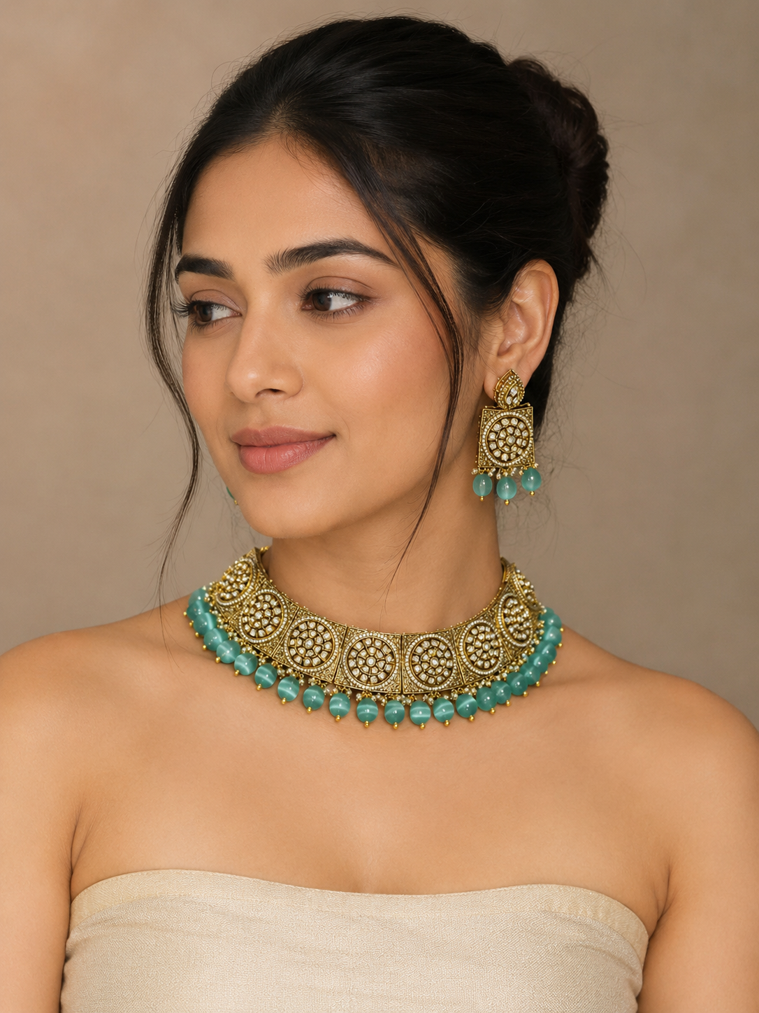 Premium Kundan Statement Choker Necklace Set with Matching Earrings