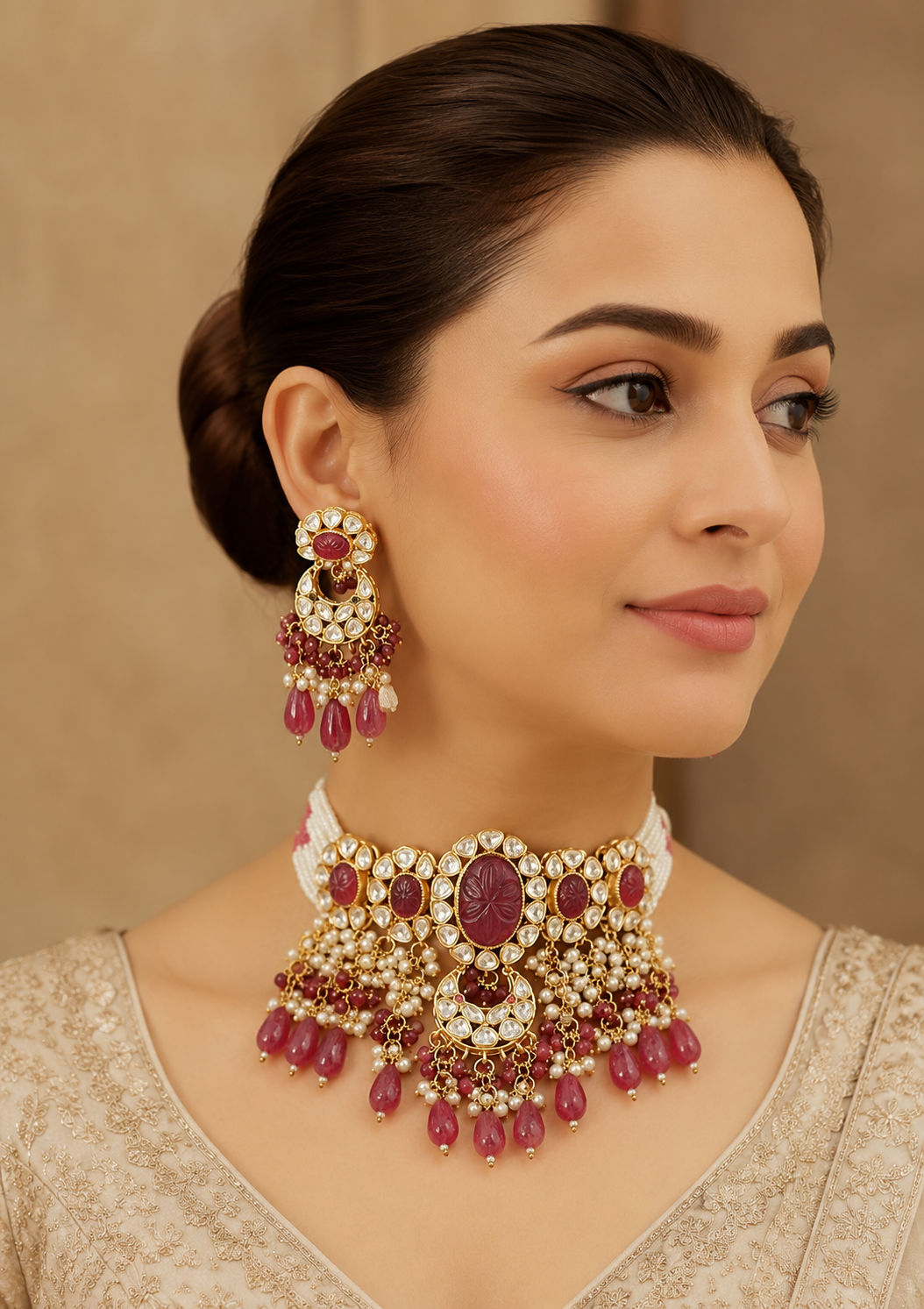 Kundan Choker Necklace Set with Earrings