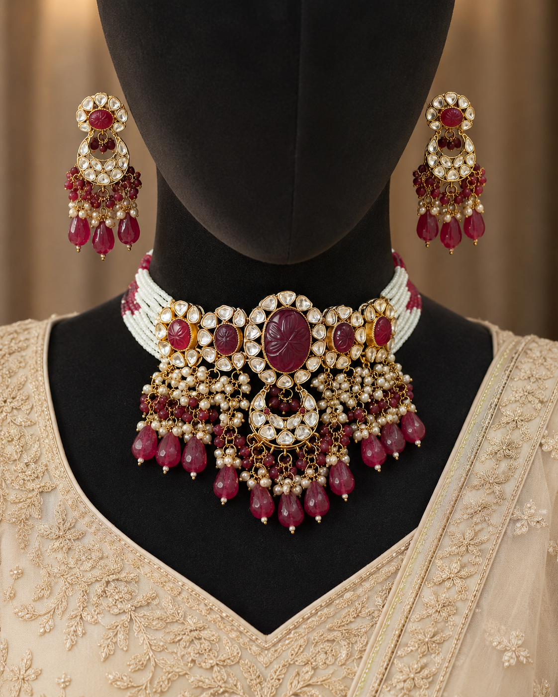 Kundan Choker Necklace Set with Earrings