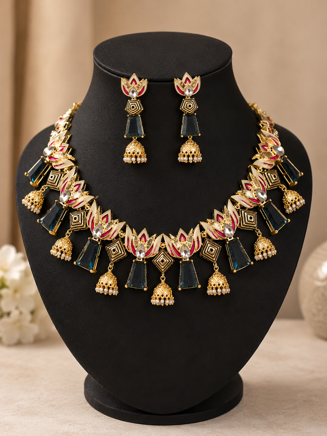 Lotus Motif Necklace Set