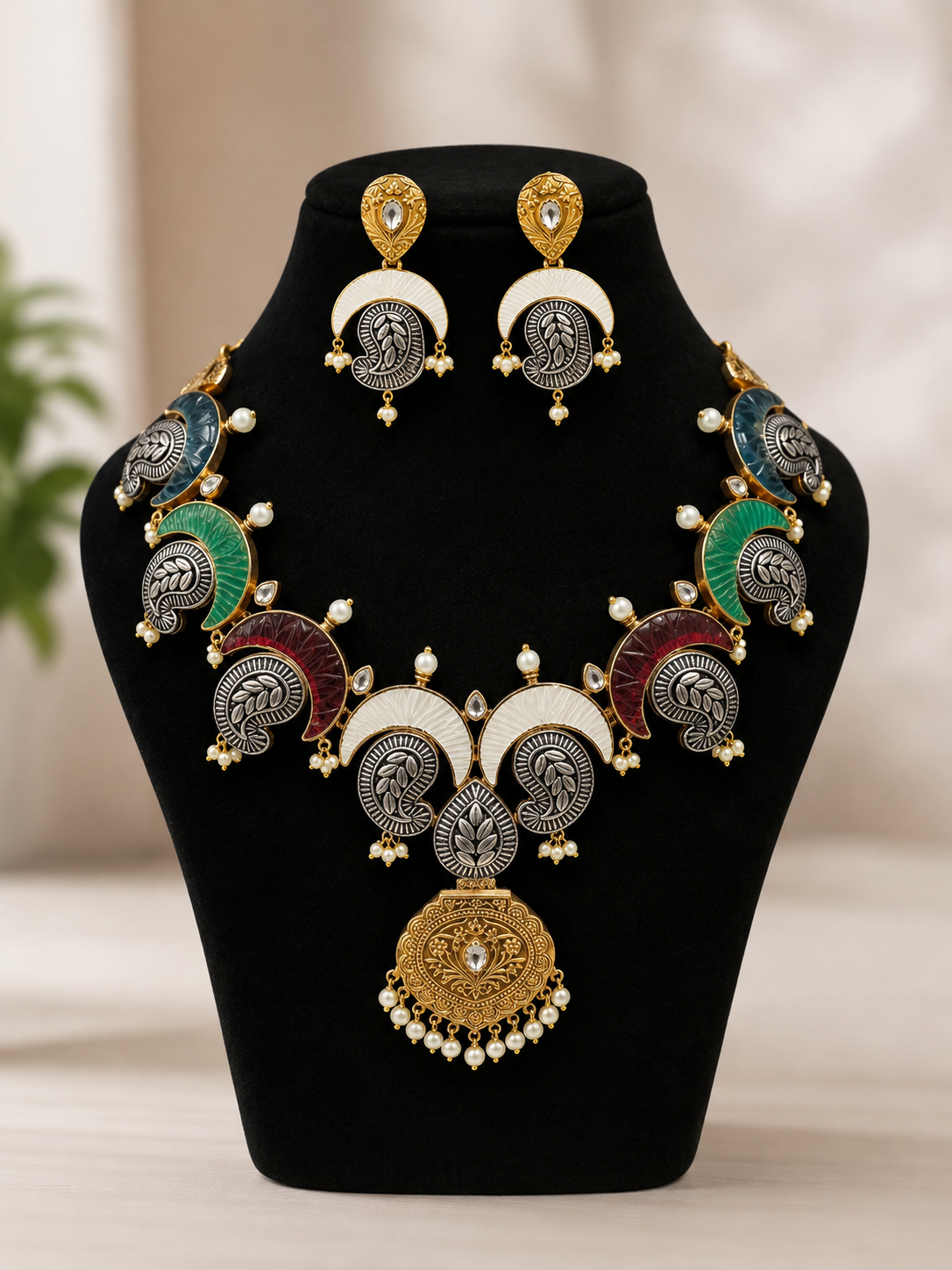 Dual Tone Gold Brass Hasli Necklace Set | Sabyasachi Inspired Statement Indian Jewelry with Matching Earrings