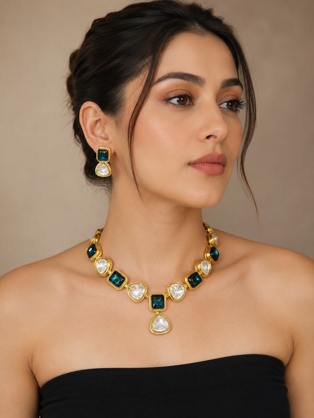 Luxury Gold-Tone Clear Stone Necklace Set for Women