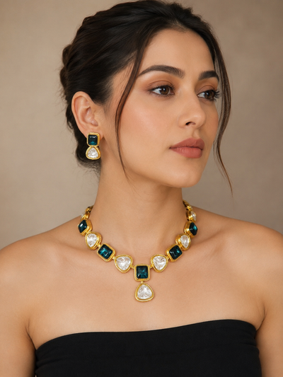 Luxury Gold-Tone Clear Stone Necklace Set for Women