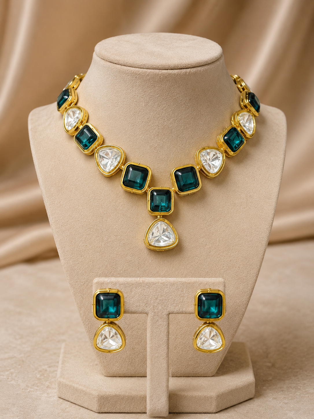 Luxury Gold-Tone Clear Stone Necklace Set for Women