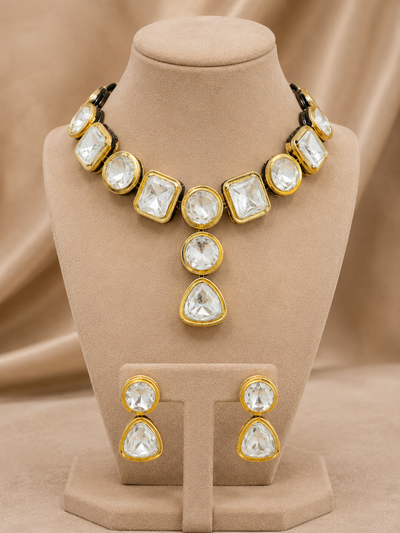 Luxury Gold-Tone Clear Stone Necklace Set for Women