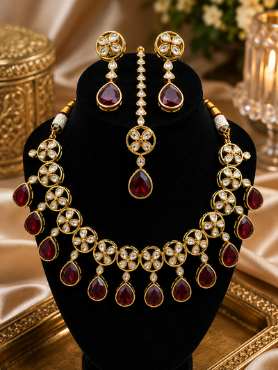 Luxury Gold-Plated Kundan Necklace Set | Bridal & Party Wear Jewelry