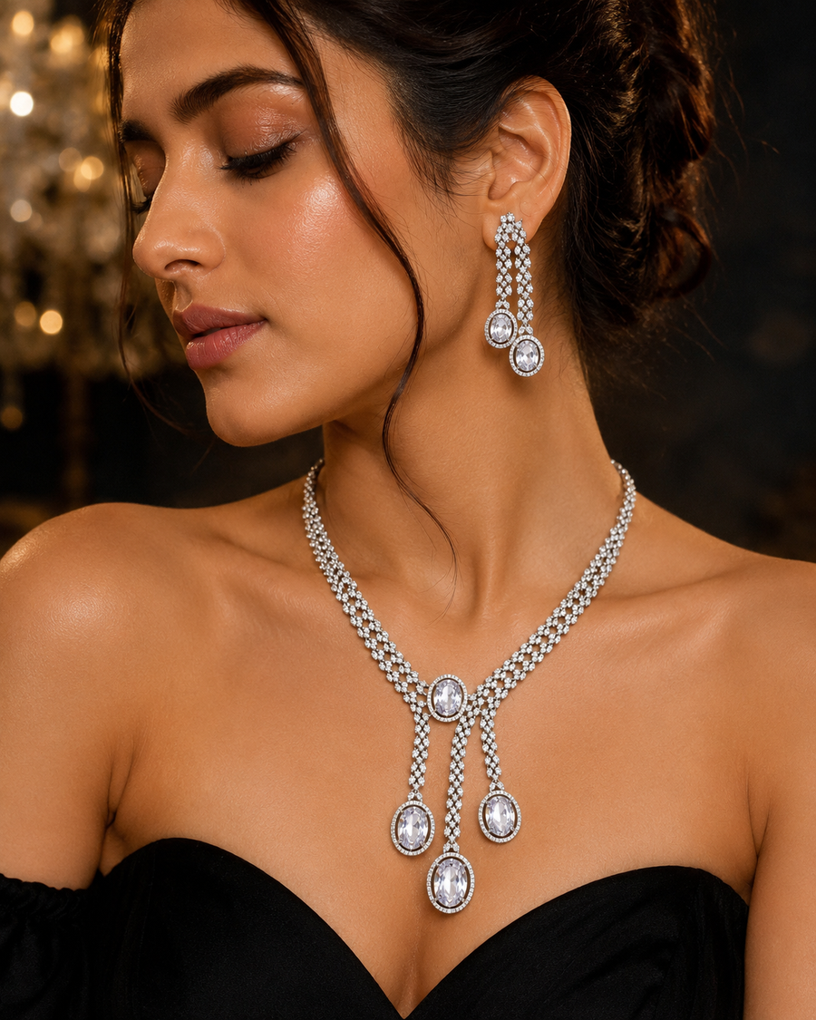 Elegant American Diamond (AD) Necklace Set for Women