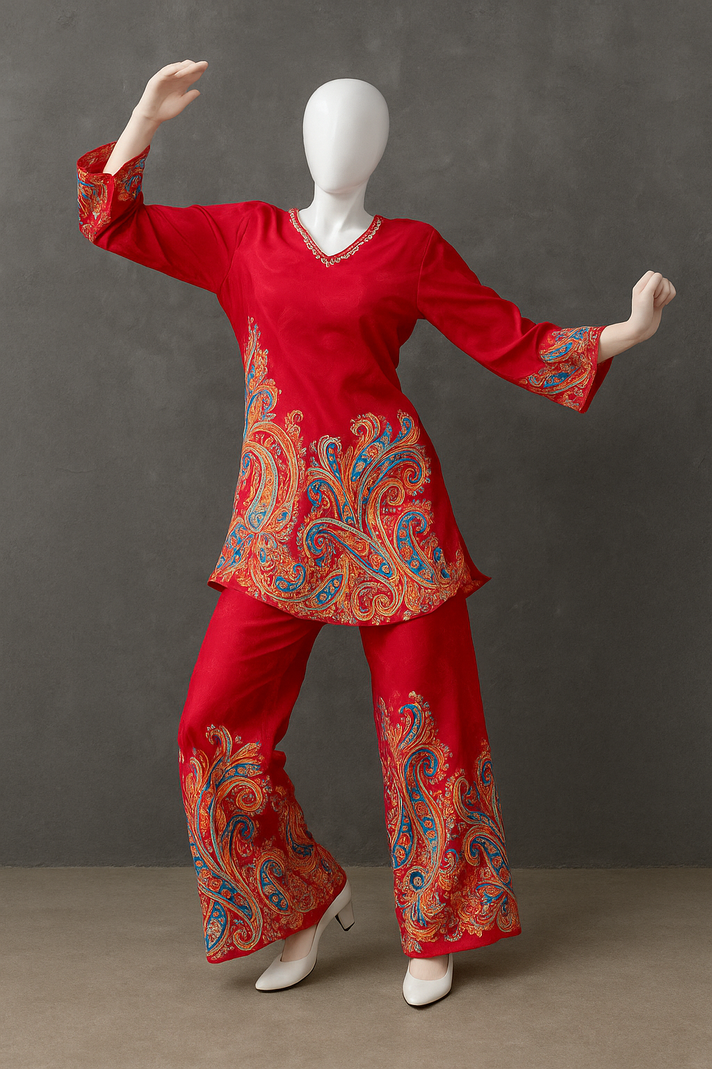 Natural Crepe Coord Set with Real Mirror Work – Festive Ethnic Wear for Women