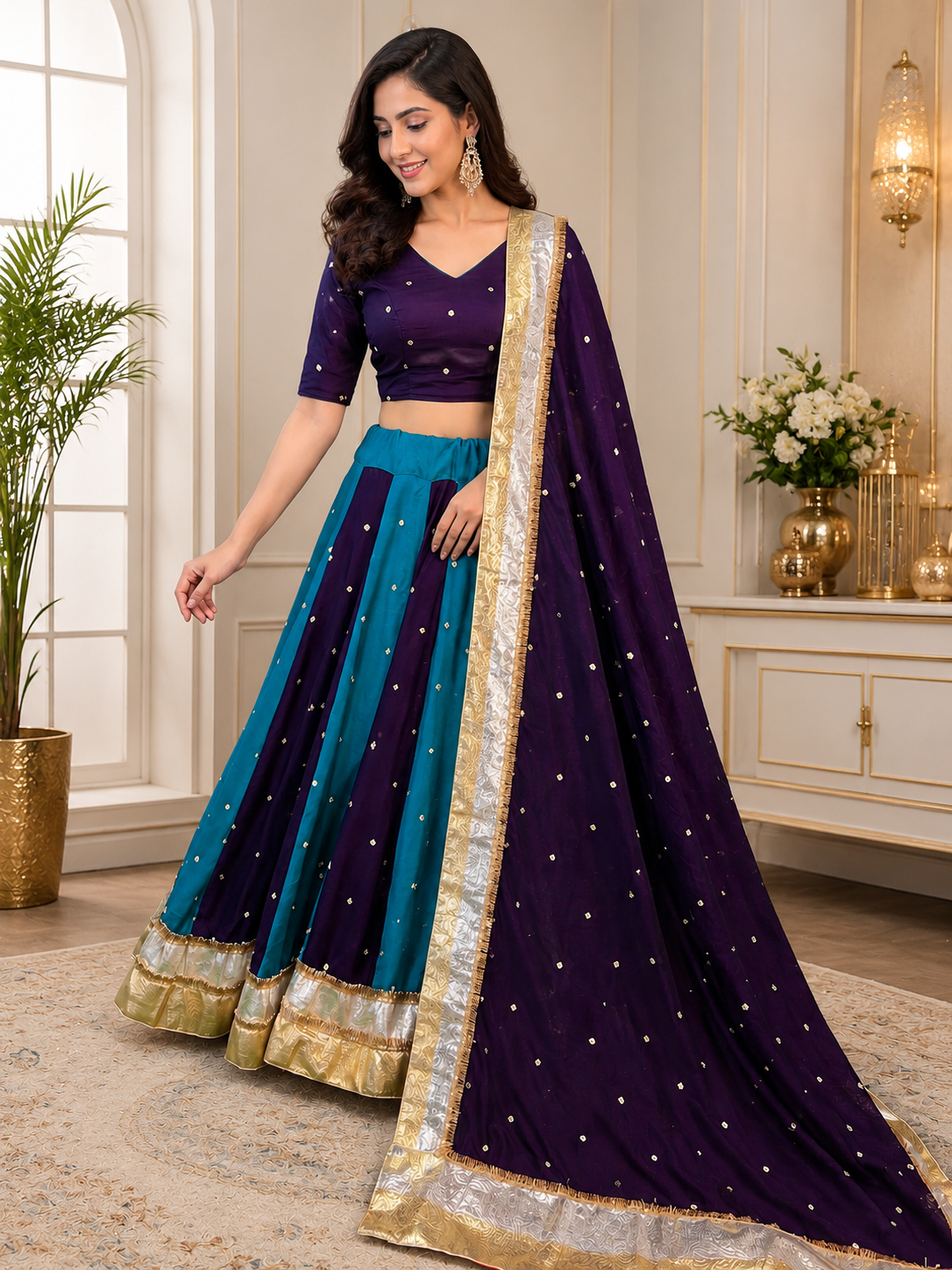 Lehenga Set with Traditional Gota Lace Detailing