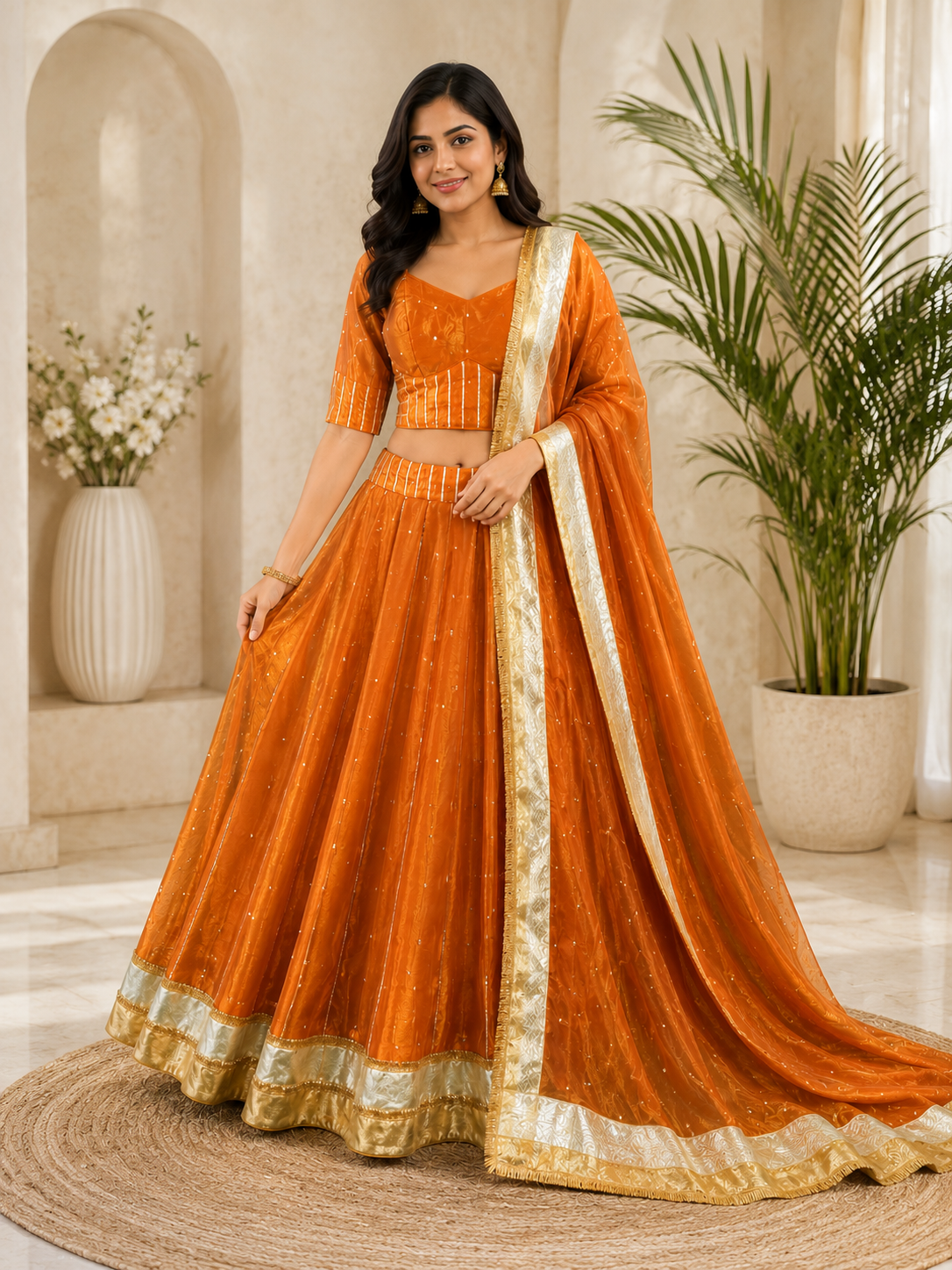 Tissue Shimmer Lehenga Set with Gota Lace Work