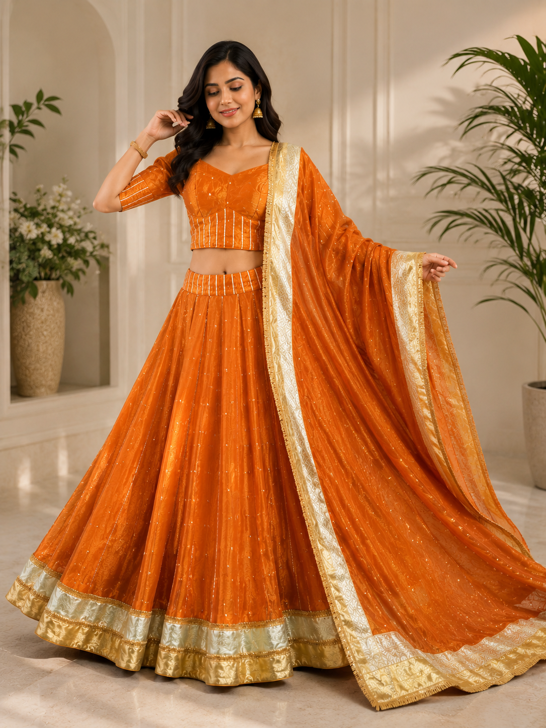 Tissue Shimmer Lehenga Set with Gota Lace Work