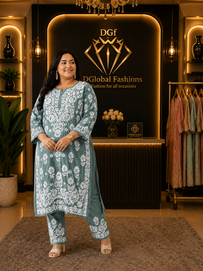 Lucknowi Chikankari Modal Co-Ord Set | Premium 2-Piece Ethnic Wear