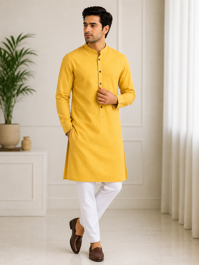 Classic Plain Kurta Set with White Pants
