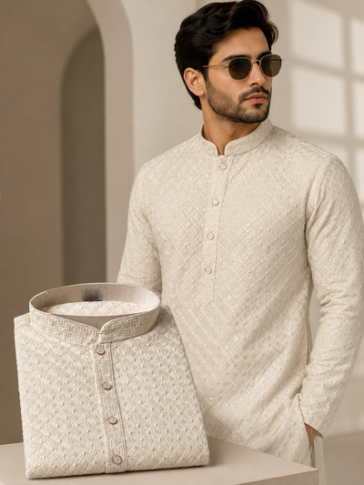 Men’s Embroidered Kurta Pajama Set – Premium Festive & Wedding Wear