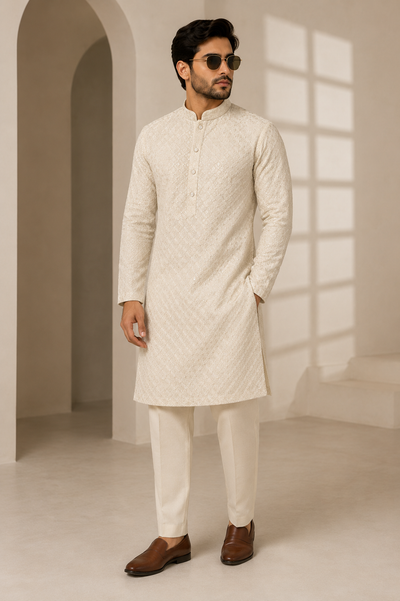 Men’s Embroidered Kurta Pajama Set – Premium Festive & Wedding Wear
