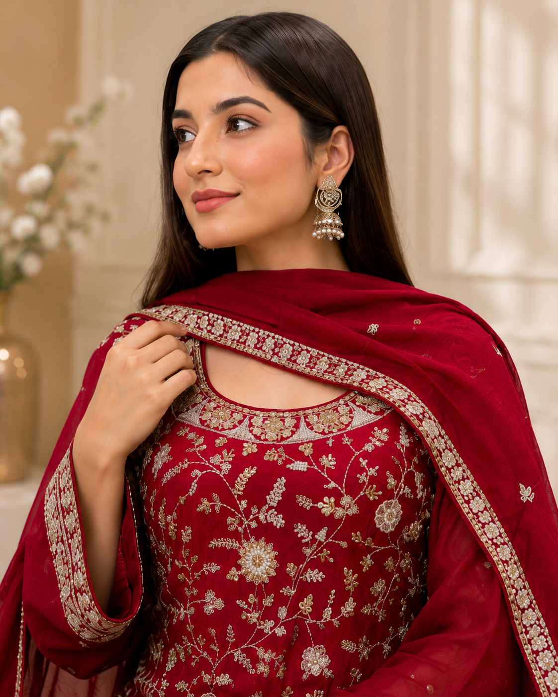 Elegant Georgette Heavy Embroidery Kurta Pant Set with Dupatta