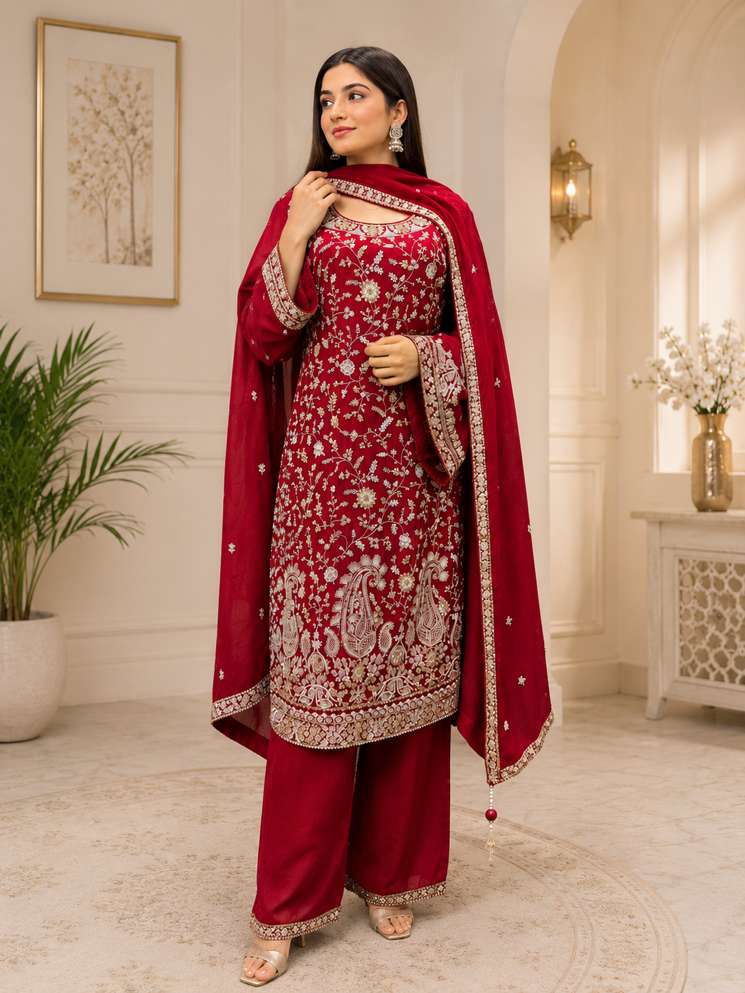 Elegant Georgette Heavy Embroidery Kurta Pant Set with Dupatta
