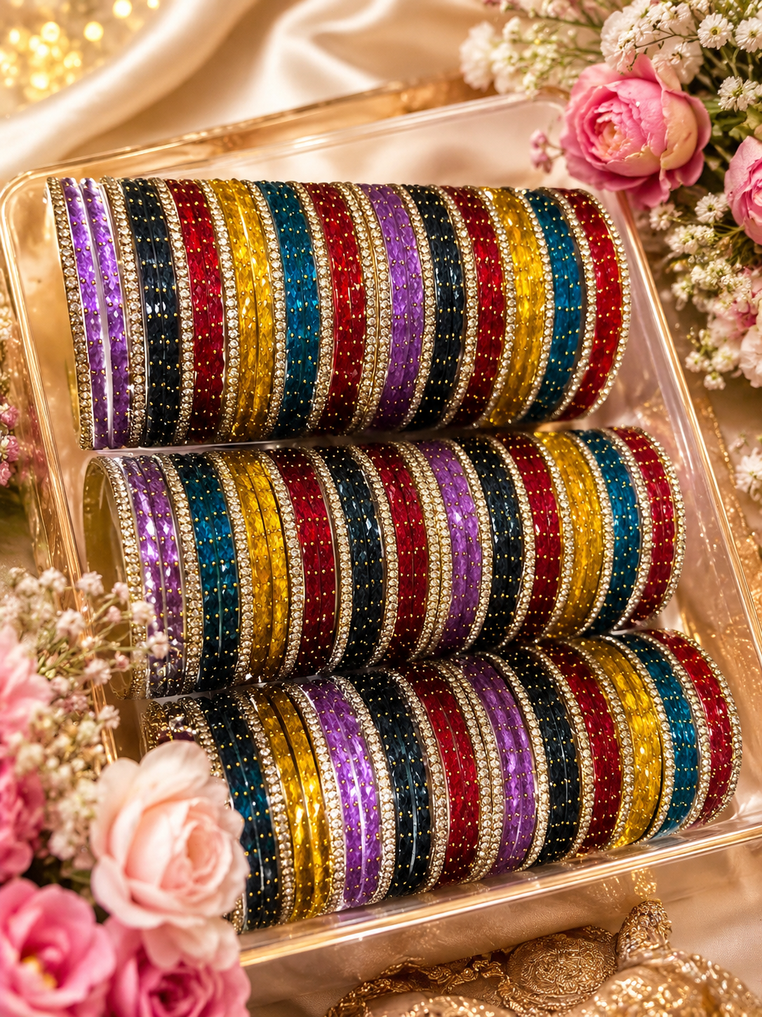 Colorful Glass Bangles Set with Elegant Nag  Bangles