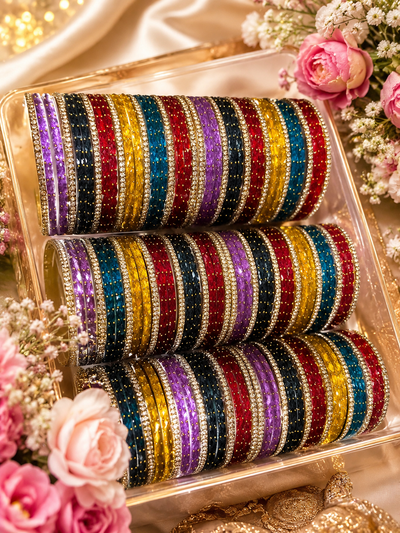 Colorful Glass Bangles Set with Elegant Nag  Bangles