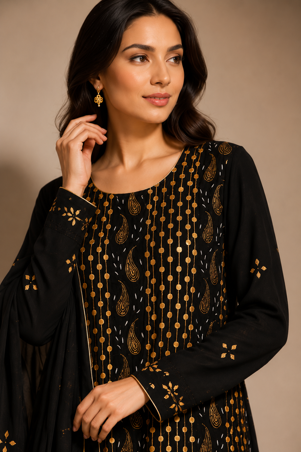 Lucknowi Chikankari Georgette 3-Piece Suit Set with Gota Patti & Cutdana Handwork